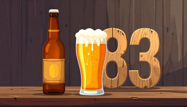 Rustic Beer Glass and Bottle with Number 83 &ndash; Birthday and Anniversary Illustration