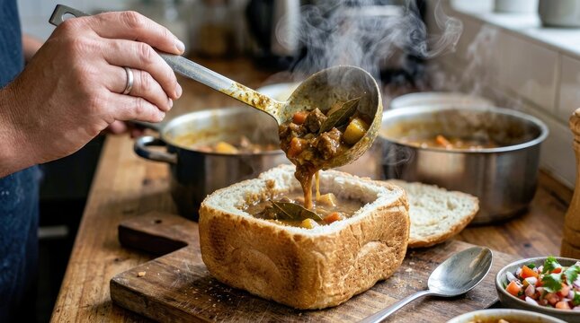 Serving French Onion Soup in a Bread Bowl