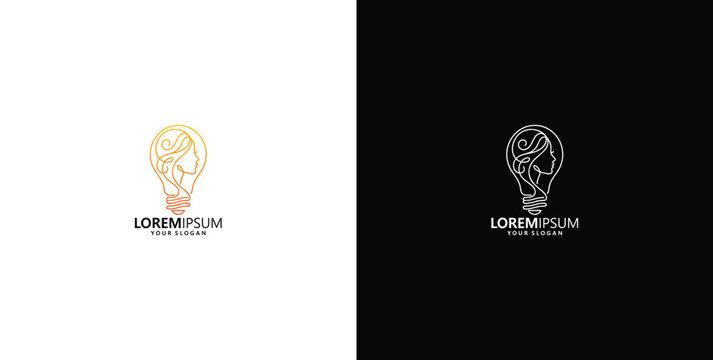 Modern abstract logo concept a lightbulb containing a detailed brain outline, representing innovation, intelligence, and the spark of creative ideas for business