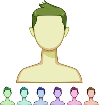 bangs hairstyles for men cartoon. layers curls, waves braid, bun ponytail bangs hairstyles for men sign colorful illustration