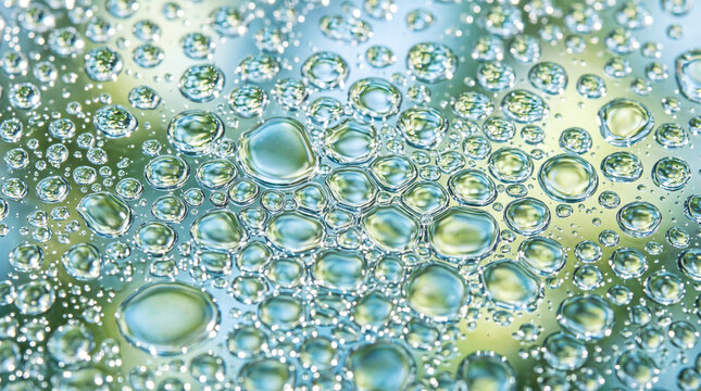 Water droplets on glass surface. Macro view of rain drops on a transparent window pane.