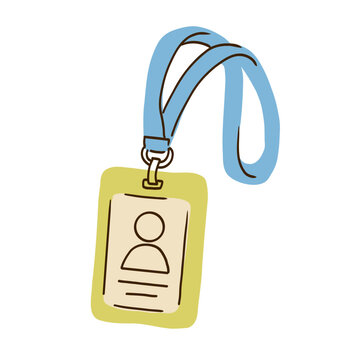 Hand drawn vector illustration of a lanyard and ID badge isolated on white background.
