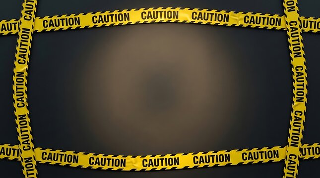 Caution tape boarder on dark background with warning message and space for text