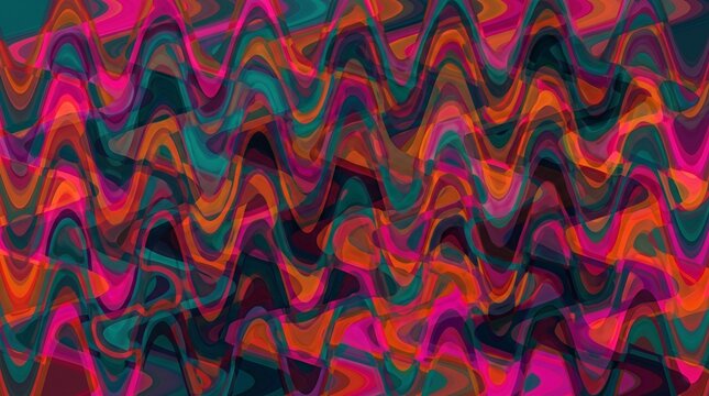 Psychedelic digital abstraction with dense liquid layers and undulating forms