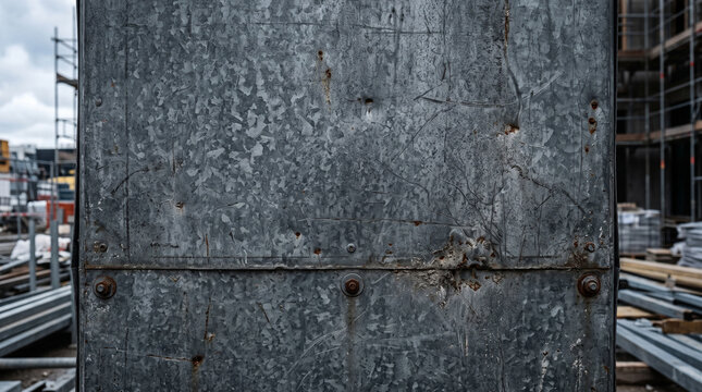 Weathered galvanized steel texture. Industrial metal background with rustic surface details.