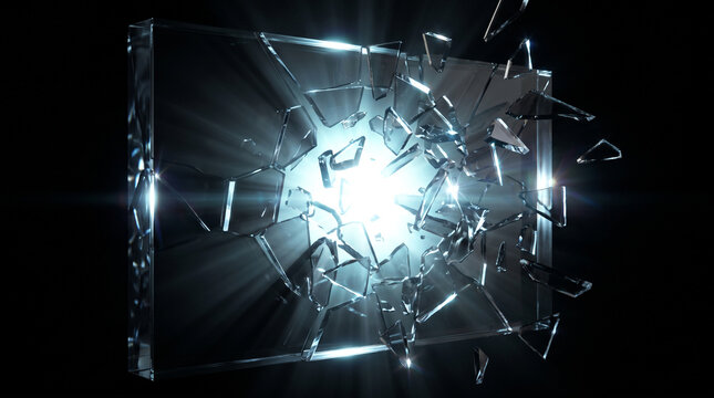Abstract dark shattered glass background with glowing internal light for flash sale concept.