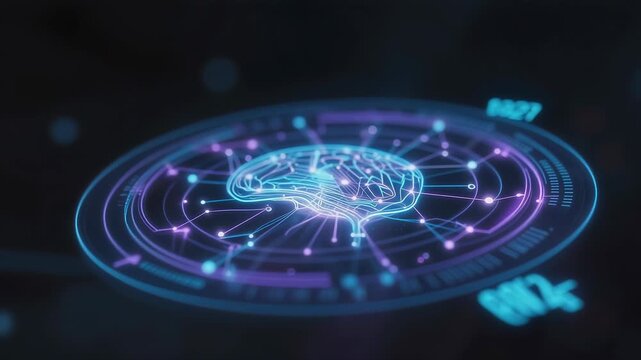 Futuristic Brain Interface Displaying Neural Activity and Temperature