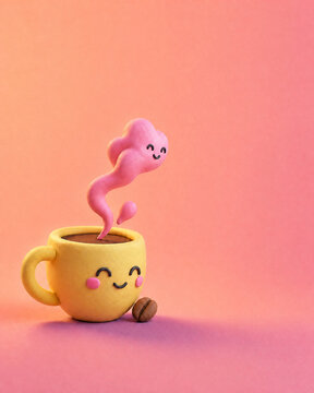 Cute Clay Coffee Cup Character with Headroom for National Coffee Day Design