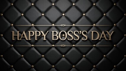Naklejka premium Happy Boss's Day greeting, elegant gold typography on black quilted leather background, luxury corporate celebration banner
