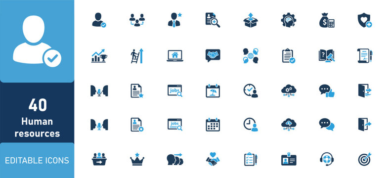 A comprehensive professional business and technology icon set featuring forty modern vector illustrations for digital interface design projects