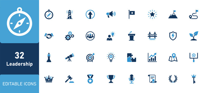 A comprehensive professional icon set featuring thirty two diverse vector symbols for modern business and digital interface design