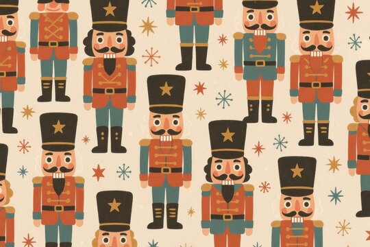 Whimsical nutcracker soldier pattern background