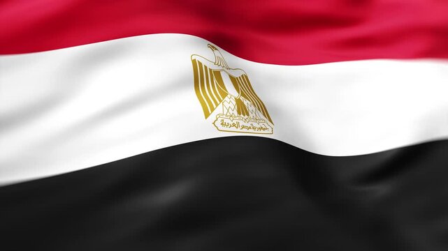 Realistic Egypt flag waving in the wind with detailed fabric folds and national emblem background