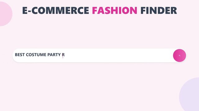 E commerce fashion search interface typing animation on pink background