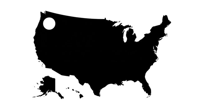 Silhouette Map of the United States with a Circular Accent Point Indicating a Specific Location in the Pacific Northwest Region