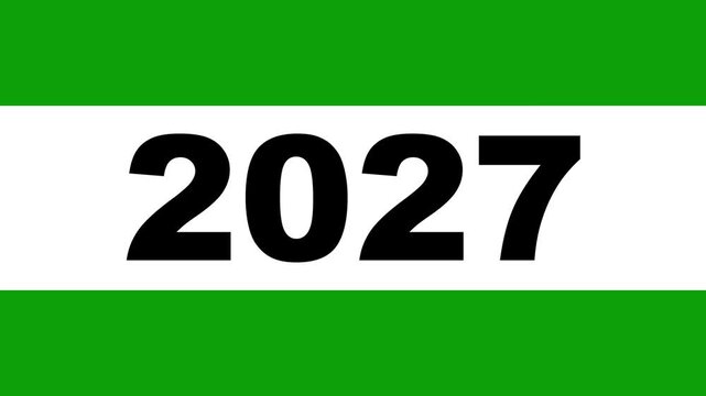 Happy new year 2027 moving banner from right to left. Motion graphics of year changing concept. 2027 happy new year intro outro sign symbol icon, Coming new year 2027