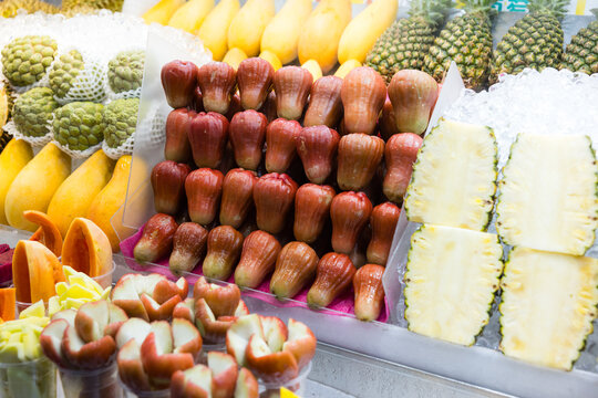 Exotic asian fruit display at market