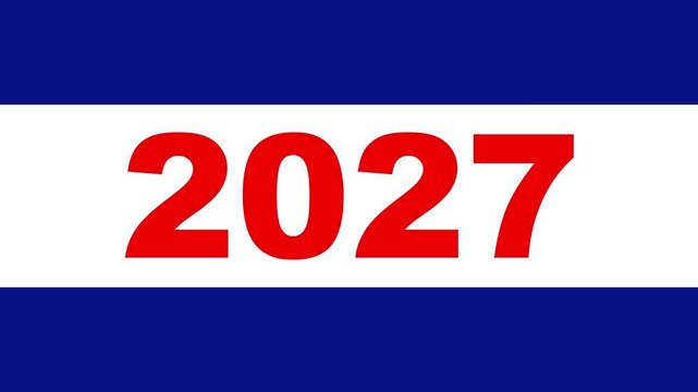 Happy new year 2027 moving banner from right to left. Motion graphics of year changing concept. 2027 happy new year intro outro sign symbol icon, Coming new year 2027