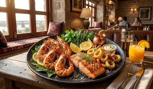 Luxury Grilled Seafood Platter with Prawns Squid and Fish