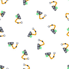 Naklejka premium pattern ai mini robot sorting trash cartoon. sustainability innovation, efficiency waste, environment smart ai mini robot sorting trash sign. seamless symbol vector illustration