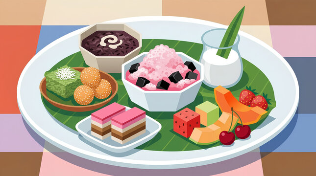 Traditional Indonesian Desserts and Ramadan Takjil Assortment Vector Illustration
