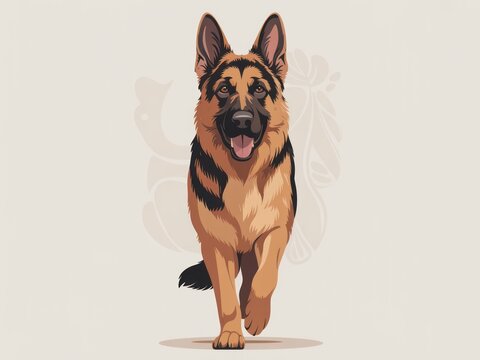 Alert german shepherd dog with alert ears and open mouth running forward