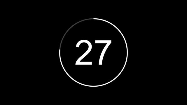 35 seconds countdown timer animation from 35 to 0 seconds. Circle countdown timer with alpha channel 4k video