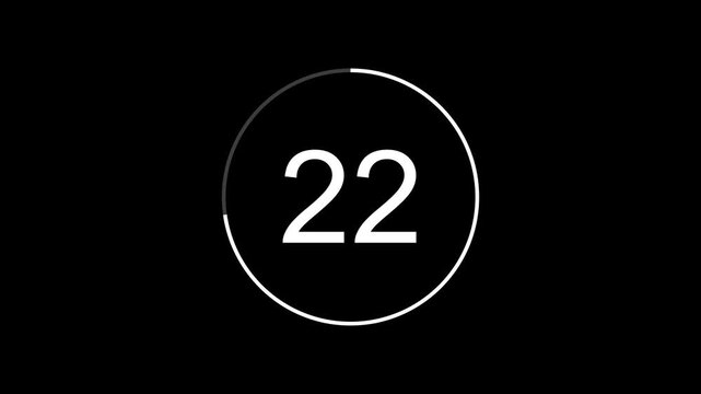 30 seconds countdown timer animation from 30 to 0 seconds. Circle countdown timer with alpha channel 4k video