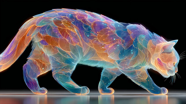 Futuristic glowing cat cosmic galaxy artwork design images