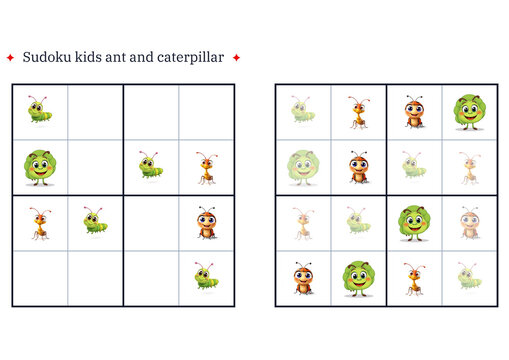 Kids Sudoku puzzle featuring ants and caterpillars in colorful design  