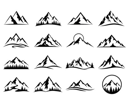 Mountain Silhouette Vector Icons Set for Travel Adventure and Nature Outdoor Logo Design