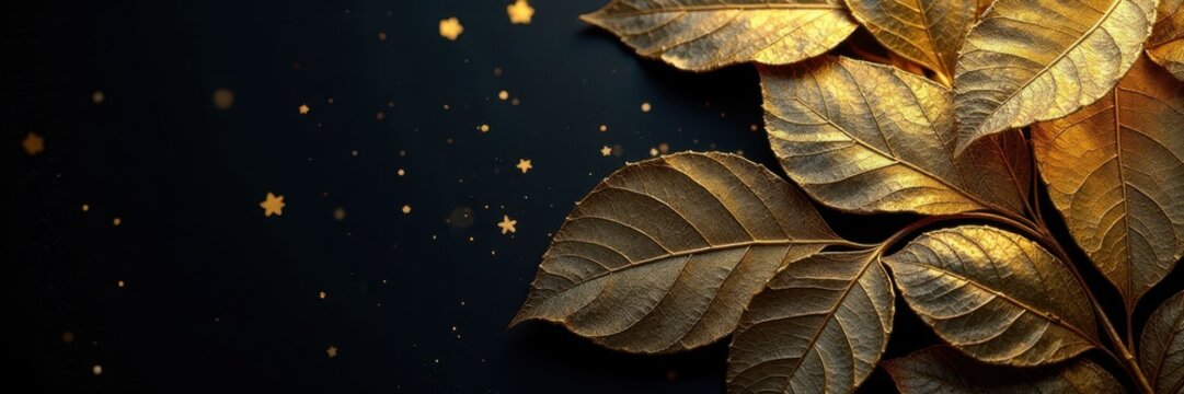 Intricate gold leaf veins on black background, pattern, elegant