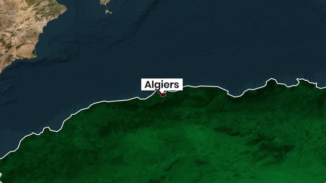Animated map showing Algeria with Algiers highlighted in motion