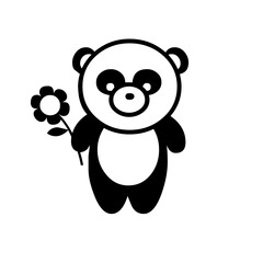 Cute black and white panda holding daisy flower in playful cartoon illustration for kids design © khan