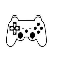 Black and white game controller icon for video game design and digital entertainment. © khan