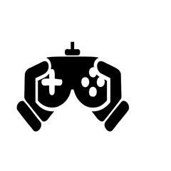 Hands holding a game controller icon, video game console gamepad symbol for gaming design. © khan