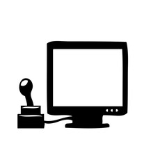 Black silhouette icon of a computer monitor and a retro gaming joystick controller © khan