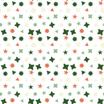 Festive Christmas geometric seamless pattern background with colorful stars and shapes under soft lighting creating playful holiday mood
