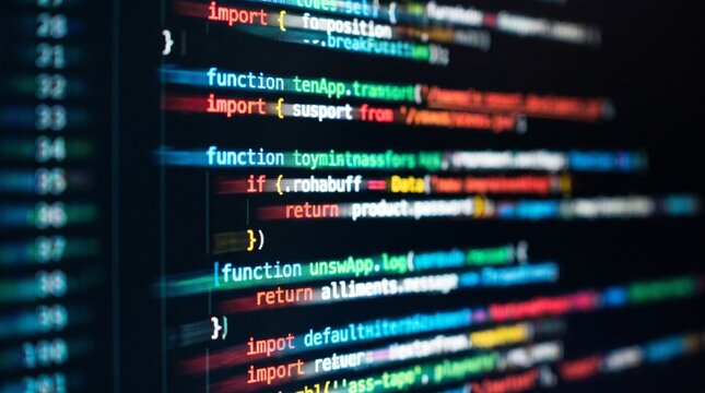 Close Up of Javascript Code Syntax on Dark Monitor Screen with Shallow Depth of Field