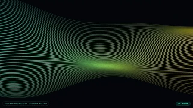 Abstract digital background with glowing green and yellow wavy lines forming a flowing pattern on a dark black surface for modern technology and futuristic graphic design projects and web visuals