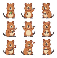 Fototapeta premium Cute cartoon marsupial character collection smiling and waving