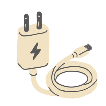 Hand drawn vector phone charger illustration isolated on white background.
