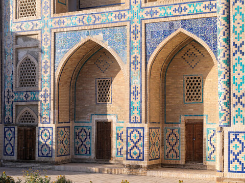 Facade Islamic Architecture Pointed Arches Blue Tiles Bukhara

