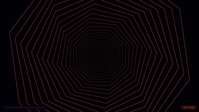 Abstract geometric tunnel made of red glowing neon lines forming concentric octagonal shapes creating a deep dark perspective illusion background for modern digital design and futuristic technology ar