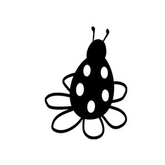 Black and white ladybug icon on a flower, simple vector illustration for nature design. © Salma