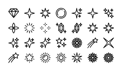 Fototapeta premium Glow shine glitter and sparkle outline line icon collection editable stroke vector set