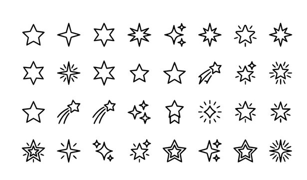 Star sparkle and twinkle line icon set pixel perfect editable stroke vector collection