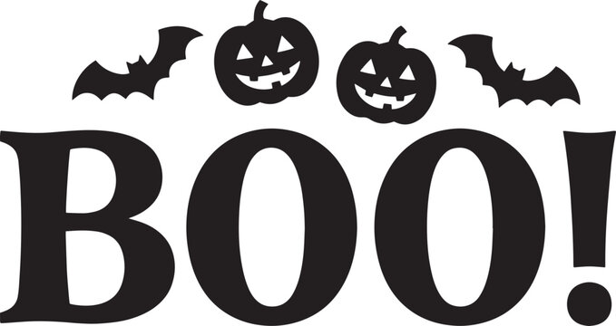 Halloween BOO Typography with Pumpkins and Bats