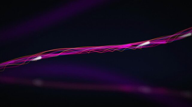 Bright data pulses travel along glowing fiber optic lines in a seamless loop