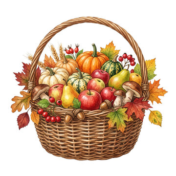 Woodland Autumn Watercolor Picnic Basket